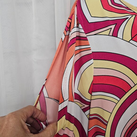 Vintage Chico's Retro Psychedelic Mod Blouse Pink Yellow 90s Festival 2 (L) - Picture 4 of 11